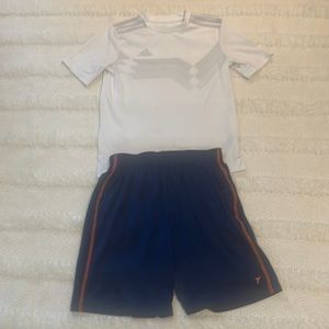 Adidas climalite top white short sleeve size M 11-12Y blue athletic shorts 10 12